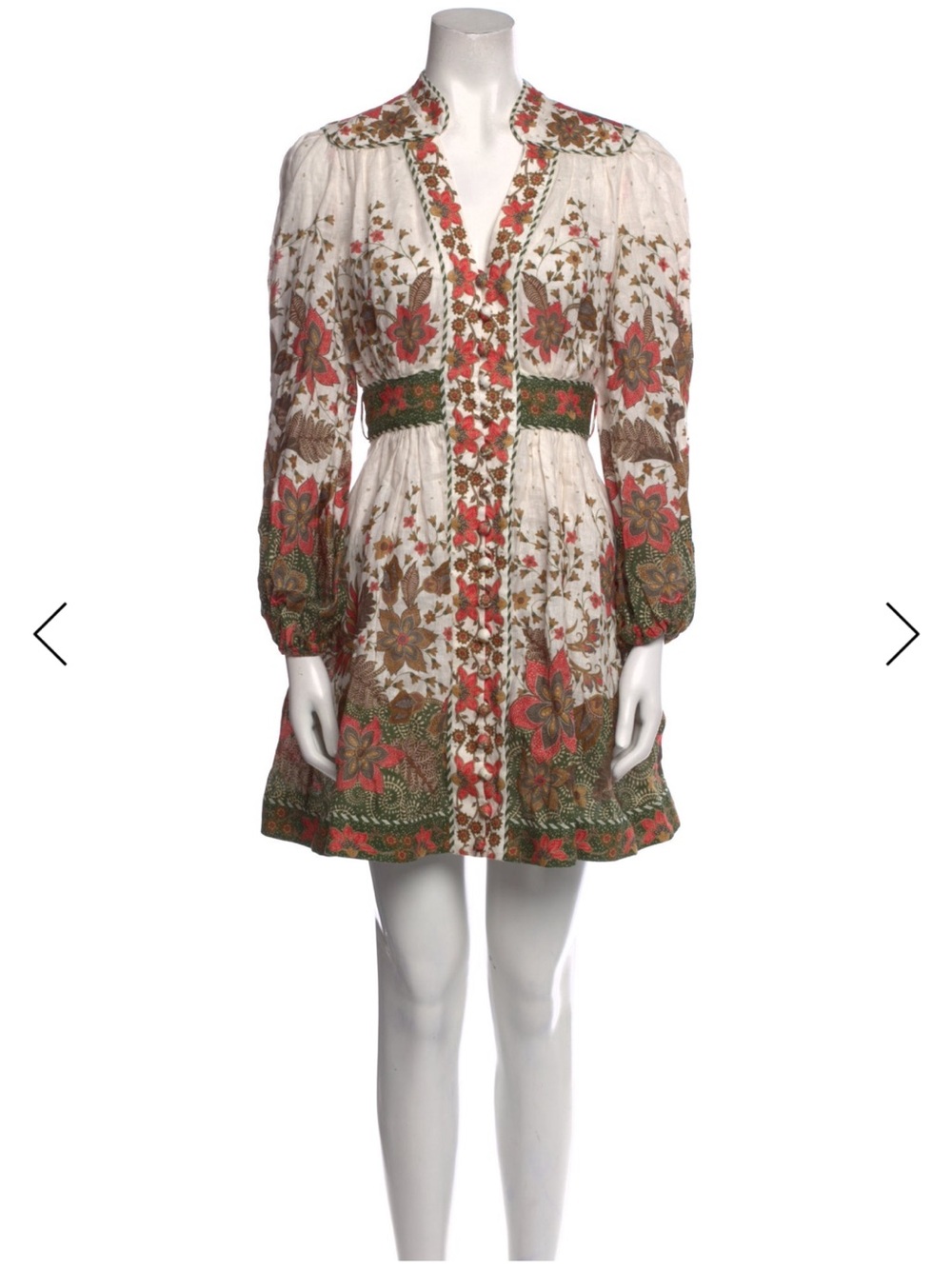 Zimmermann White Mini Dress with Red & Green Floral Embroidery